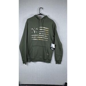 Buck Wear Hoodie Mens‎ Medium Green Camo Flag Realtree Deer Hunting Pullover
